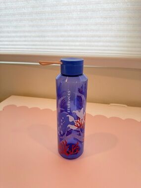 Starbucks Purple Floral-Graphic Water Bottle with Coral Accent